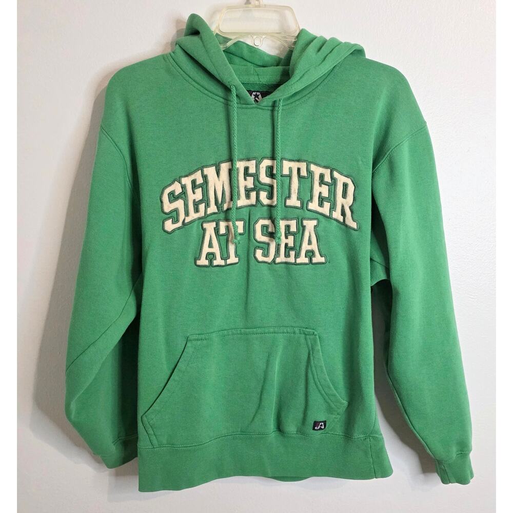 J. America Sportswear Semester at Sea Hoodie Green/White Size S Cotton Polyester